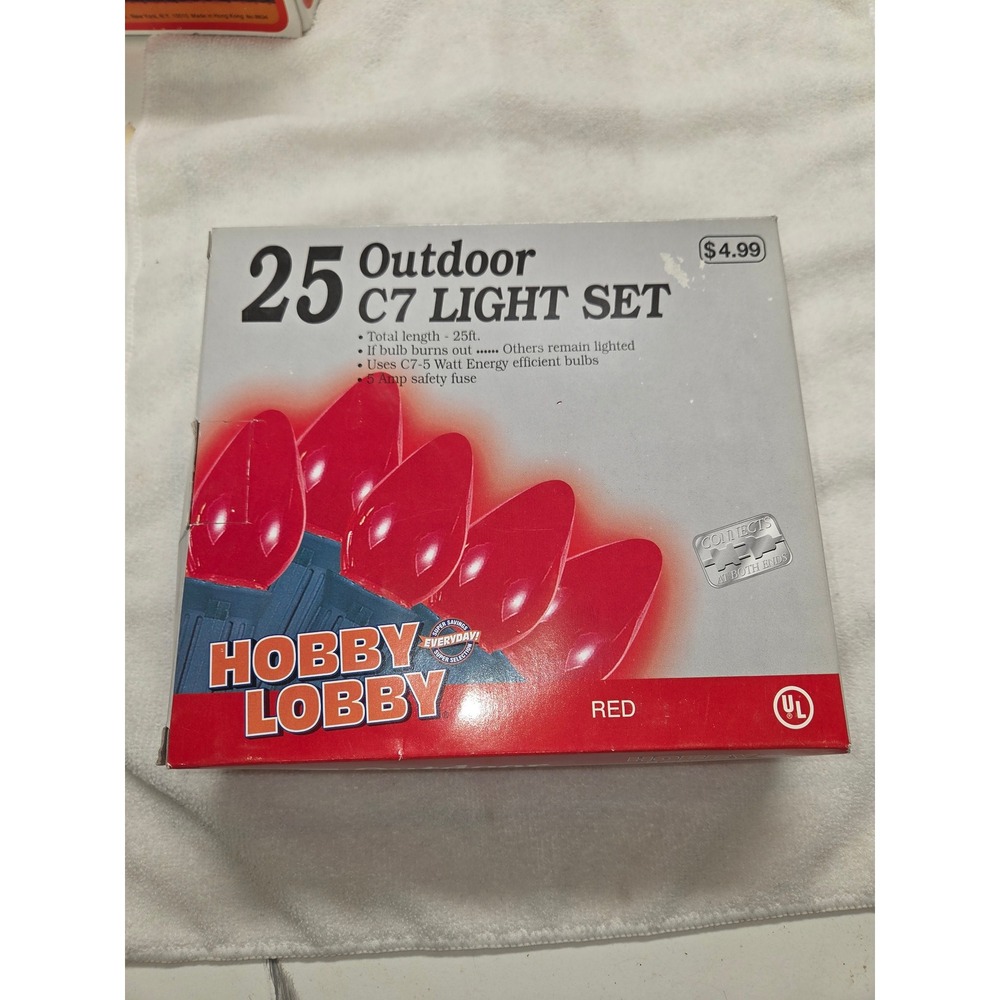 Vintage Hobby Lobby 25 Outdoor C7 Lights Red Bulbs 25ft Christmas String Lights